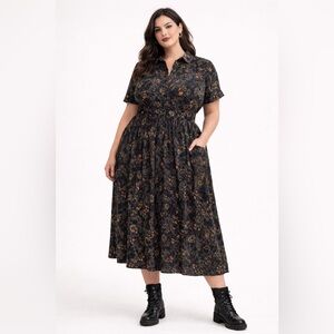 Disturbia Wither Fern Black Midi Dress Witchy Cottage Goth Dark Academia Size 10